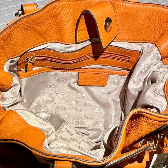 NWT Michael Kors Large North South Gansevoort Tangerine Leather Tote Crossbody - Picture 9 of 13